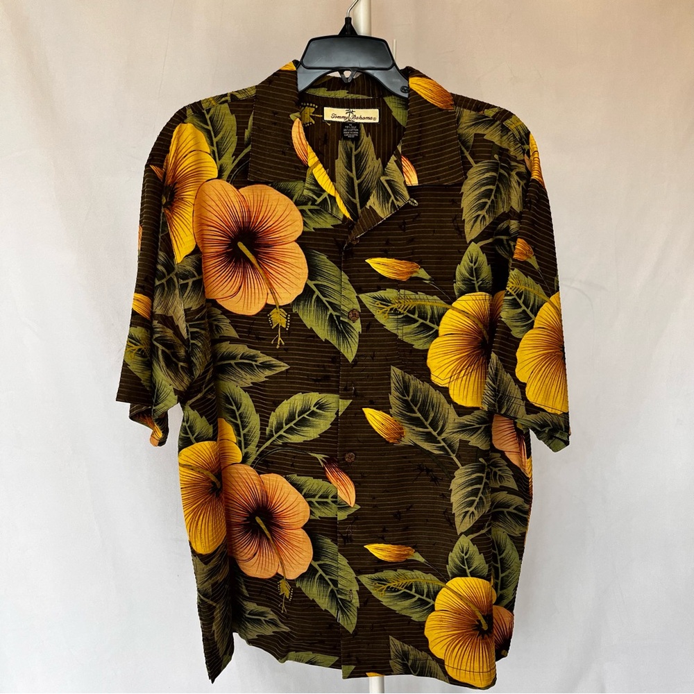 Tommy Bahama Men's Medium Tropical Palm Leaf  Shirt - Brown, Yellow and Green